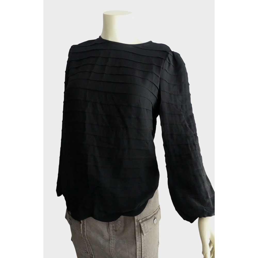 Tory Burch Black 100% Silk Pleated Tiered Scallop Hem Blouse Top Size 4